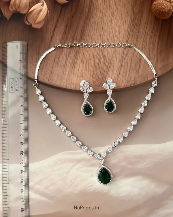 Emerald_Green_Ella_Tear_Drop_Cz_Stone_Rhodium_Necklace