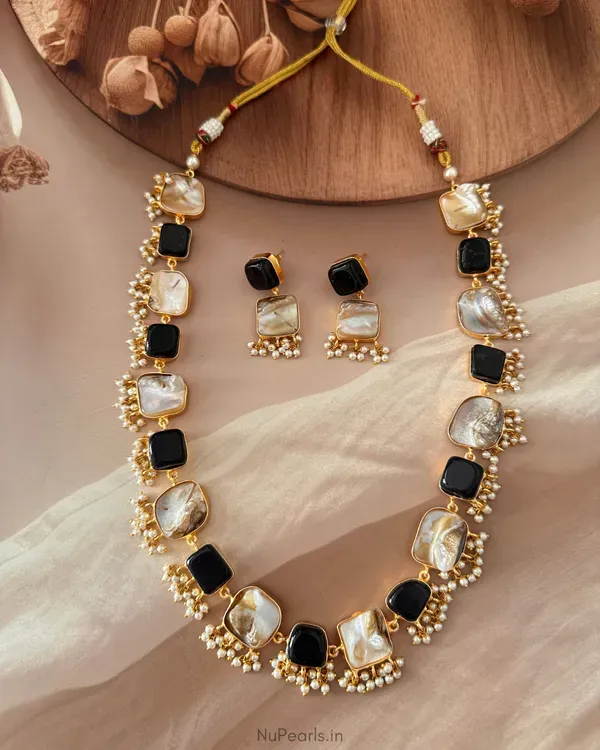 Black_Roha_Mother_Of_Pearl_Agate_Long_Necklace_With_Lariya_Handamde_18k_G_More