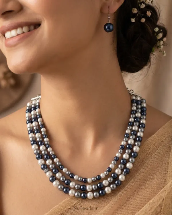 Handmade_Navy_Blue_Silver_Aesha_3_Layered_Pearl_Mala_Necklace_With_Earrings