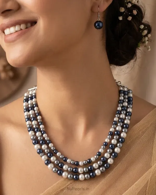 Handmade_Navy_Blue_Silver_Aesha_3_Layered_Pearl_Mala_Necklace_With_Earrings
