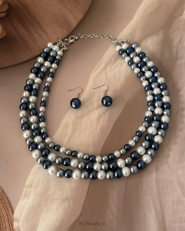 Handmade_Navy_Blue_Silver_Aesha_3_Layered_Pearl_Mala_Necklace_With_Earrings
