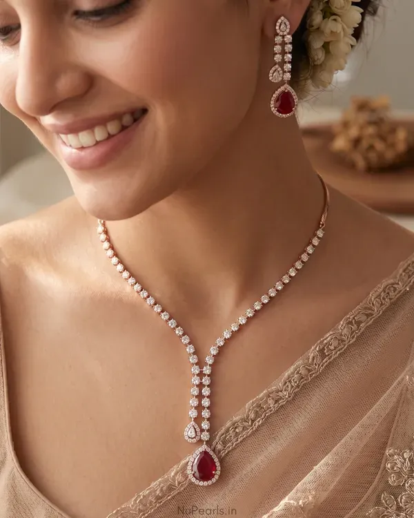 Ruby_Red_Saba_Drop_Necklace_18k_Rose_Gold_Plated_American_Diamond_Jewellery