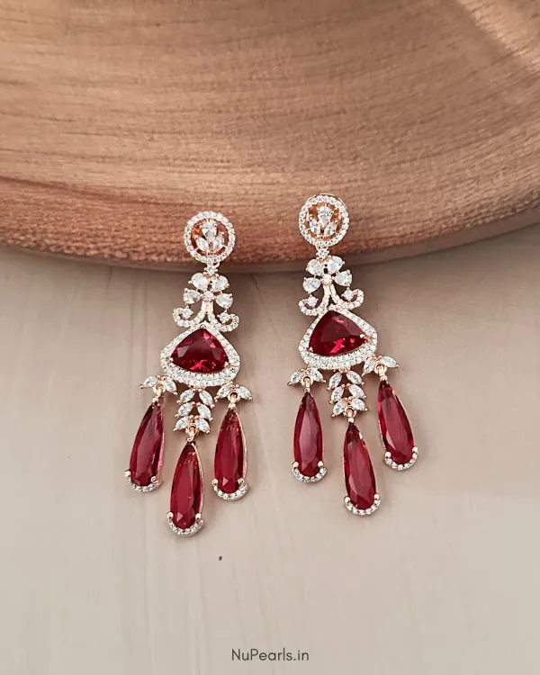 Red_Grace_American_Diamond_Rose_Gold_Plated_Chandelier_Party_Earrings_For_W