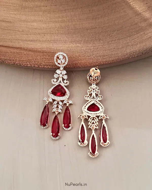 Red_Grace_American_Diamond_Rose_Gold_Plated_Chandelier_Party_Earrings_For_W