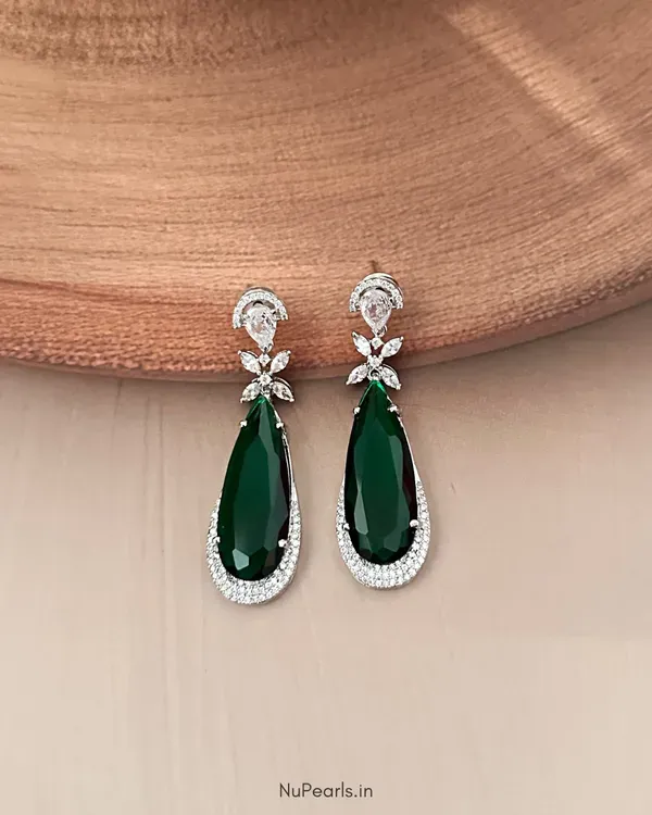 Dark_Green_Vera_Cz_Stone_Rhodium_Plated_Drop_Earrings