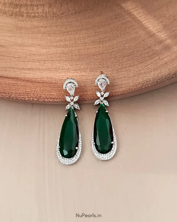 Dark_Green_Vera_Cz_Stone_Rhodium_Plated_Drop_Earrings