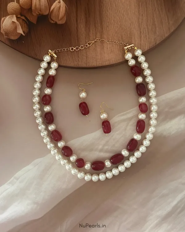 Ruby_Red_Dorie_Stone_Pearl_3_Layer_Mala_For_Women