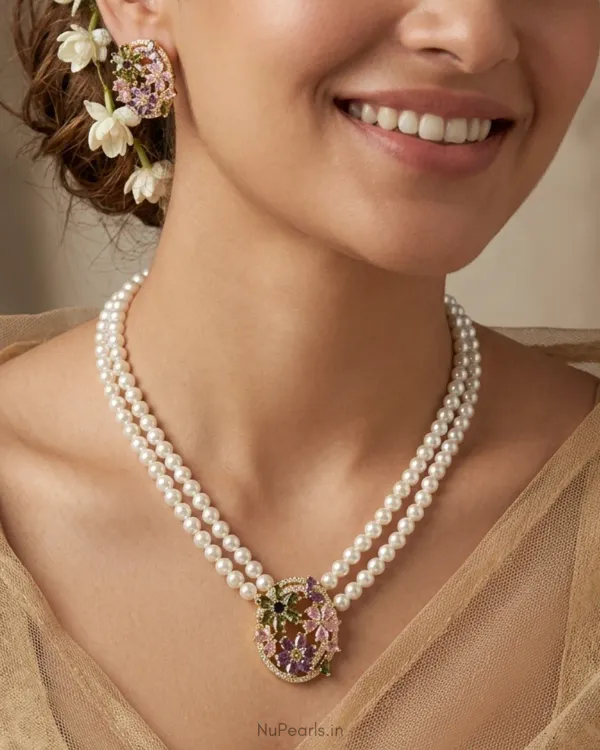 Gold_Multi_Paloma_Ad_Pearl_Necklace_With_Ad_Back_Clasp_Matching_Earrings