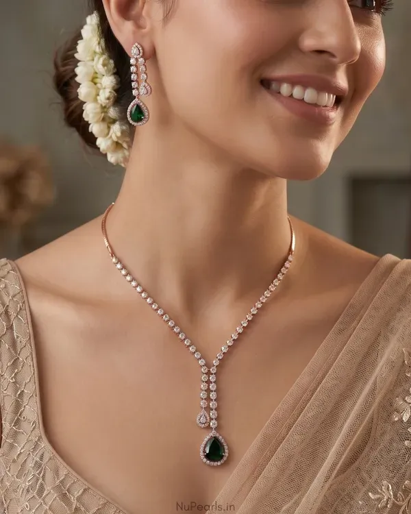 Green_Drop_Saba_Necklace_18k_Rose_Gold_Plated_American_Diamond_Jewellery_Se