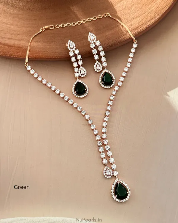 Green_Drop_Saba_Necklace_18k_Rose_Gold_Plated_American_Diamond_Jewellery_Se