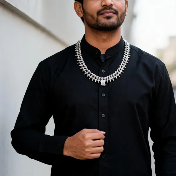 Silver-Tone_Spiked_Cuban_Link_Necklace_for_Men