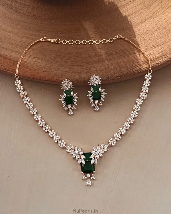 Green_Tara_Necklace_18k_Rose_Gold_Plated_American_Diamond_Jewellery_Set_Fo