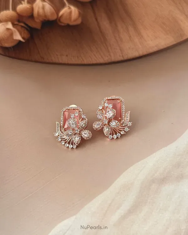 Pink_Floral_Studs_18k_Rose_Gold_Plated_American_Diamond_Studded_Party_Ear