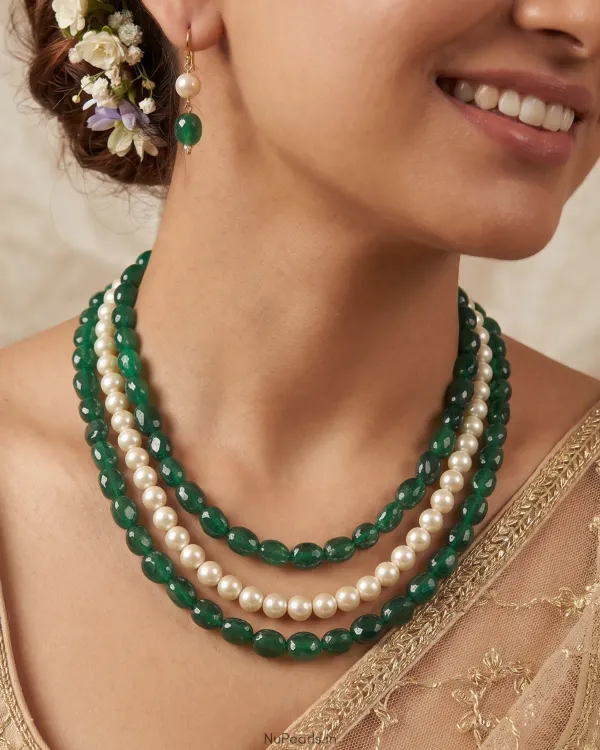 Emerald_Green_Sophia_Pearl_Stone_3_Layer_Necklace_For_Women