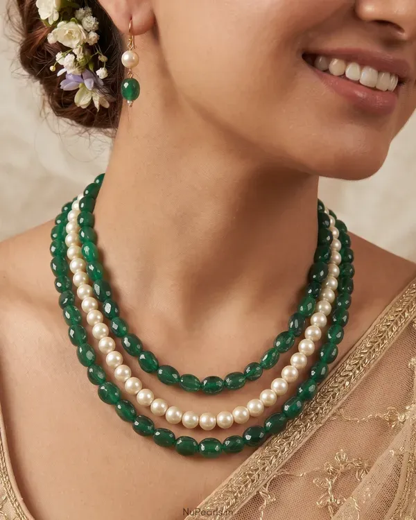 Emerald_Green_Sophia_Pearl_Stone_3_Layer_Necklace_For_Women
