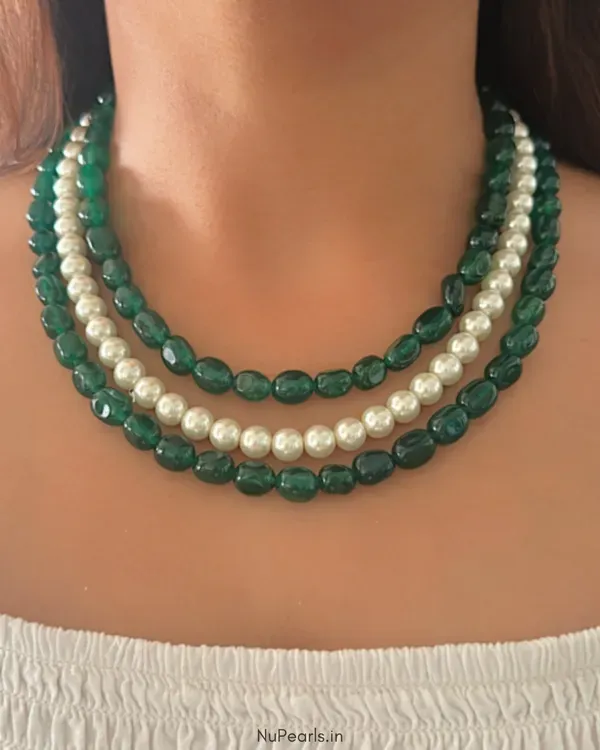 Emerald_Green_Sophia_Pearl_Stone_3_Layer_Necklace_For_Women