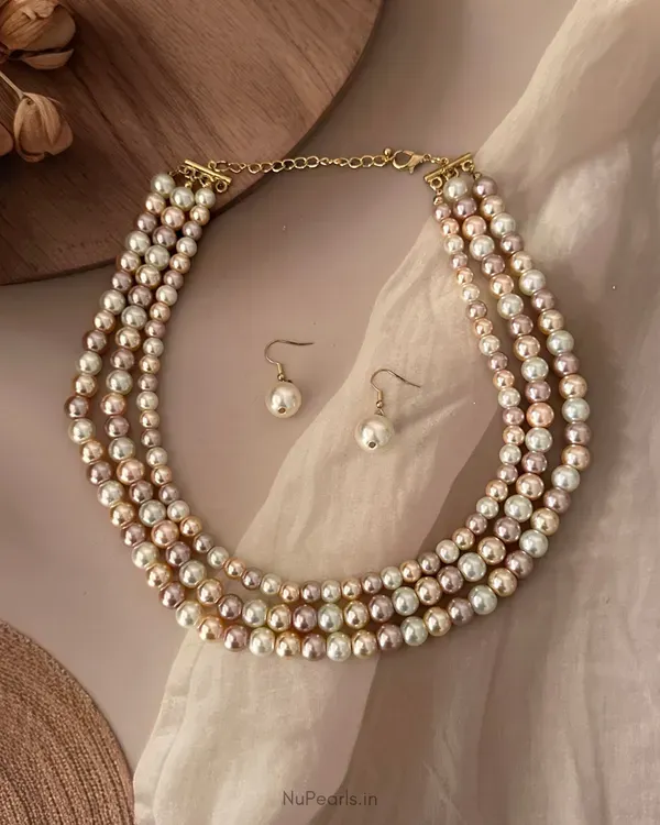 Handmade_Multi_Pastel_Aesha_3_Layered_Pearl_Mala_Necklace_With_Earrings