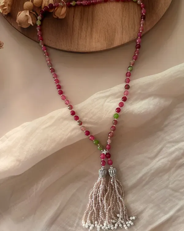 Dark_Pink_Green_Layla_Long_Mala_With_Crystal_Danglers_Cz_Studded_Bead_Mal