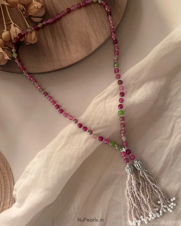 Dark_Pink_Green_Layla_Long_Mala_With_Crystal_Danglers_Cz_Studded_Bead_Mal
