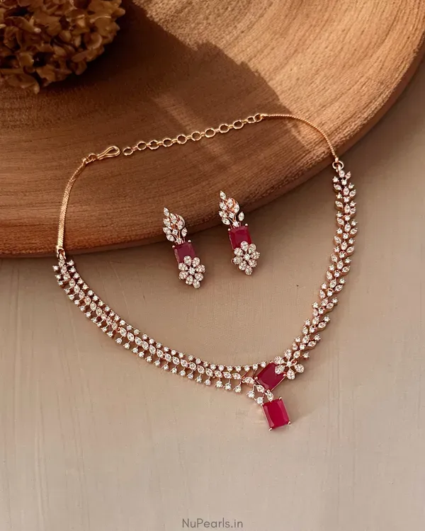 Red_Elena_Necklace_18k_Rose_Gold_Plated_American_Diamond_Jewellery_Set_For_More