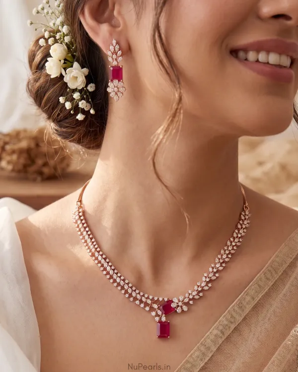 Red_Elena_Necklace_18k_Rose_Gold_Plated_American_Diamond_Jewellery_Set_For_More
