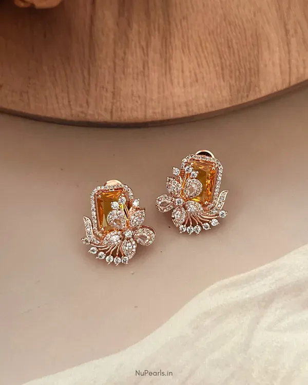 Yellow_Floral_Studs_18k_Rose_Gold_Plated_Cz_Studded_Party_Earrings
