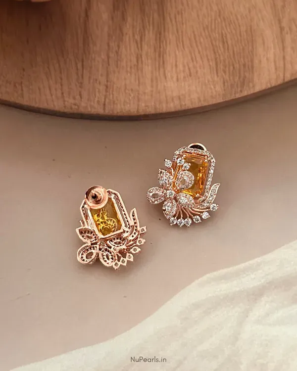 Yellow_Floral_Studs_18k_Rose_Gold_Plated_Cz_Studded_Party_Earrings