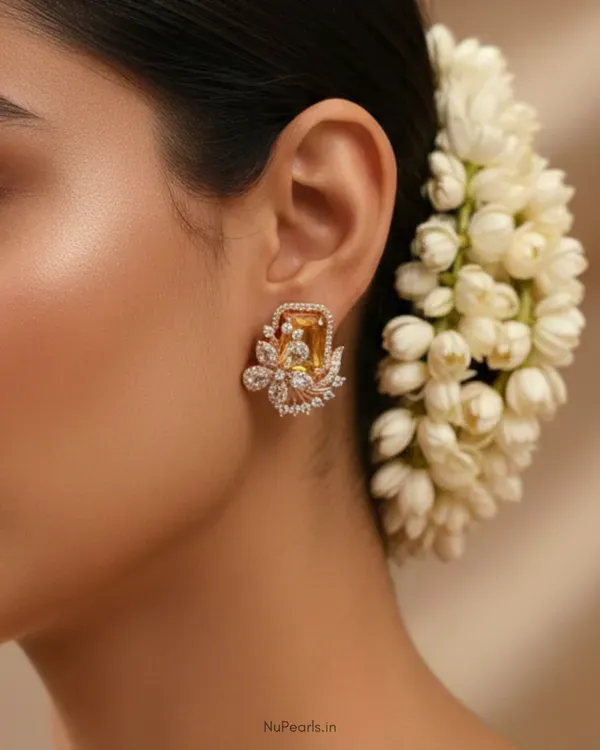 Yellow_Floral_Studs_18k_Rose_Gold_Plated_Cz_Studded_Party_Earrings