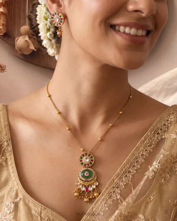 Vamika_Traditional_Antique_Gold_Pendant_Set_With_Green_Pink_Stones_Beade