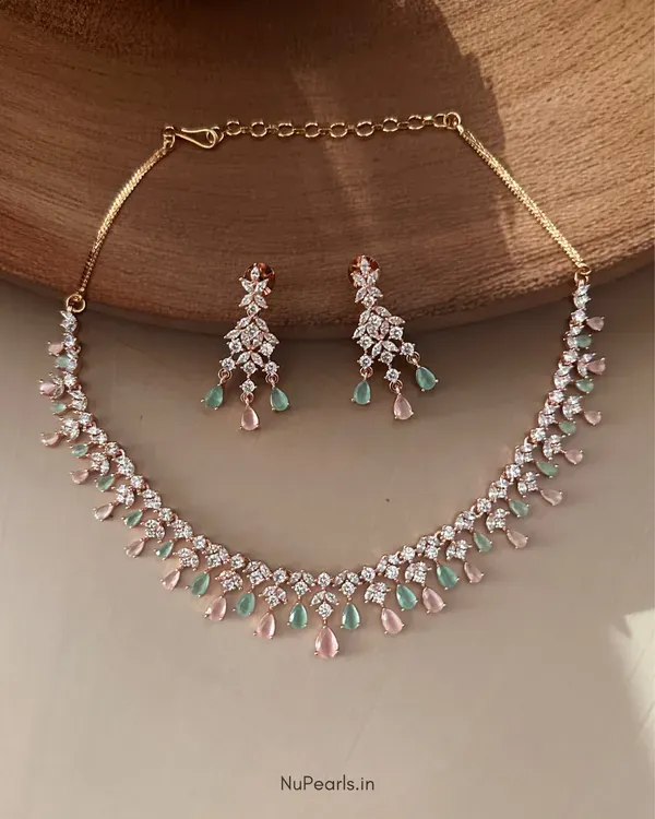Mint_Green_Pink_Dwani_Necklace_18k_Rose_Gold_Plated_Cz_Studded_Jewellery_More