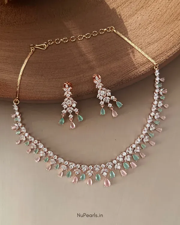 Mint_Green_Pink_Dwani_Necklace_18k_Rose_Gold_Plated_Cz_Studded_Jewellery_More