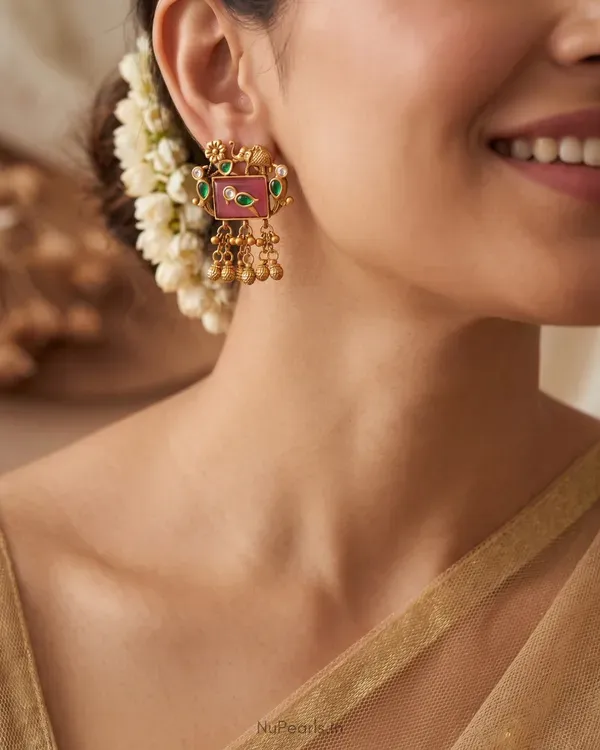 Sapna_Temple_Bird_Elephant_Earrings_With_Pink_Stone_Ghunghroo_Antique_More