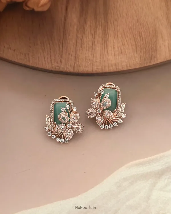 Mint_Green_Floral_Studs_18k_Rose_Gold_Plated_Cz_Studded_Party_Earrings