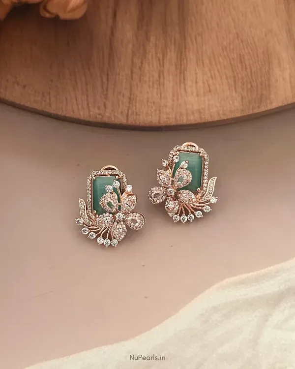 Mint_Green_Floral_Studs_18k_Rose_Gold_Plated_Cz_Studded_Party_Earrings