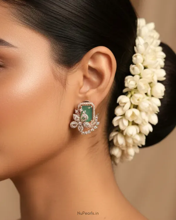 Mint_Green_Floral_Studs_18k_Rose_Gold_Plated_Cz_Studded_Party_Earrings