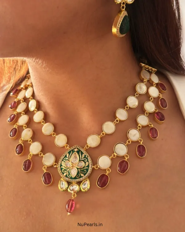 Red_Green_Baroque_Pearl_Layered_Necklace_Handmade_18k_Gold_Plated_Necklac