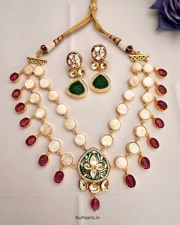 Red_Green_Baroque_Pearl_Layered_Necklace_Handmade_18k_Gold_Plated_Necklac
