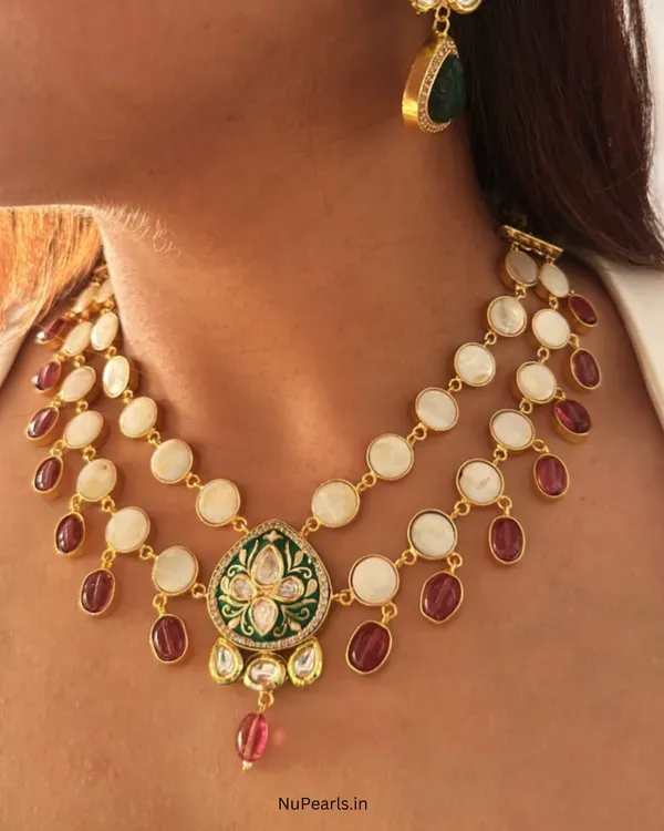 Red_Green_Baroque_Pearl_Layered_Necklace_Handmade_18k_Gold_Plated_Necklac