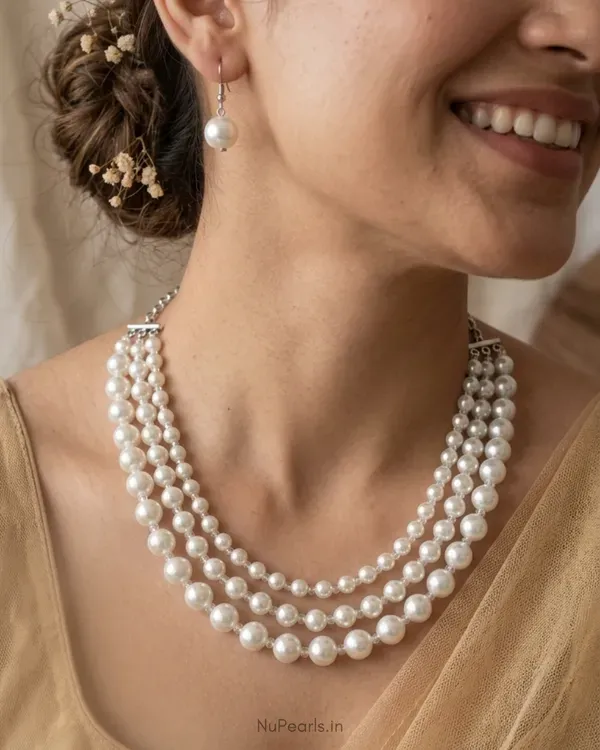 Handmade_White_Annika_Pearl_Crystal_3_Layered_Mala_Necklace_With_Earrings