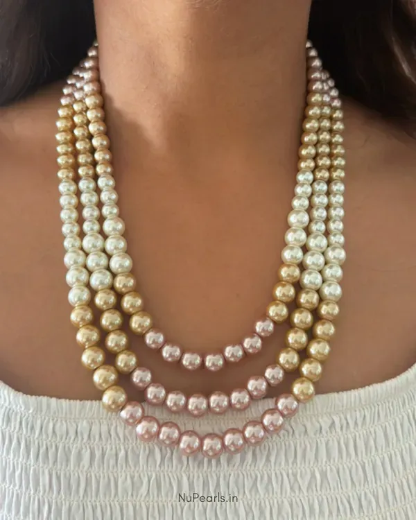 Peach_Golden_White_Nysha_3_Layered_Pearl_Mala_Necklace_With_Earrings_For_Wo
