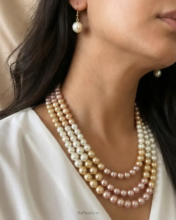 Peach_Golden_White_Nysha_3_Layered_Pearl_Mala_Necklace_With_Earrings_For_Wo