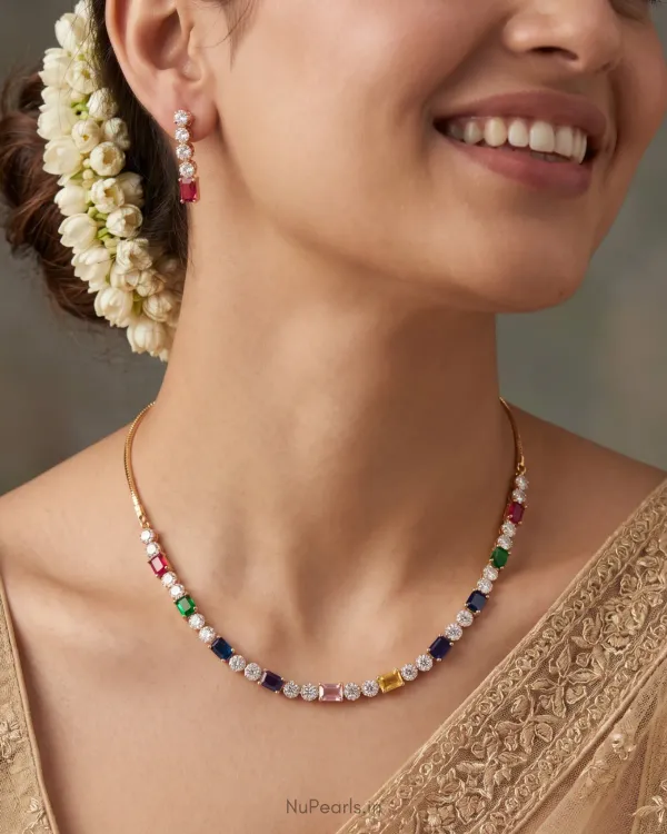 18k_Rose_Gold_Plated_Multi_Peya_American_Diamond_Jewellery_Set_For_Women