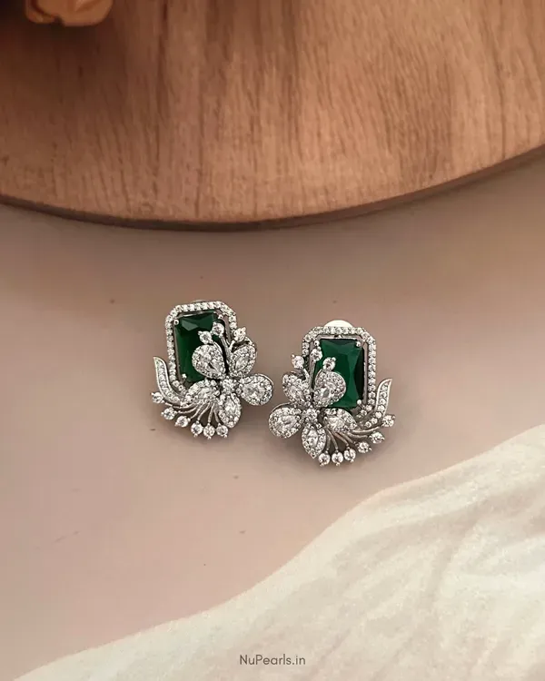 Green_Floral_Studs_Rhodium_Plated_Cz_Studded_Party_Earrings