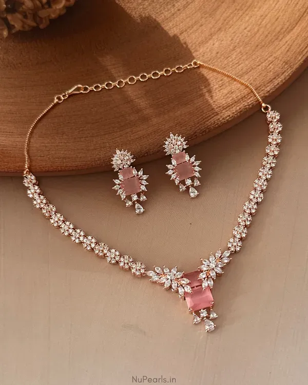 Pink_Tara_Necklace_18k_Rose_Gold_Plated_American_Diamond_Jewellery_Set_For