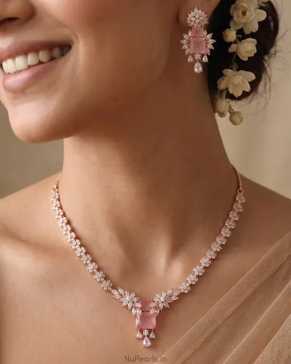 Pink_Tara_Necklace_18k_Rose_Gold_Plated_American_Diamond_Jewellery_Set_For