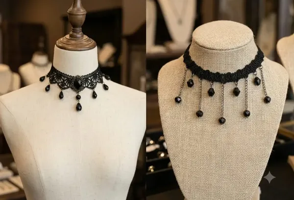 Black_Lace_Vintage/Gothic_Choker_Necklaces_with_Bead_Dangles