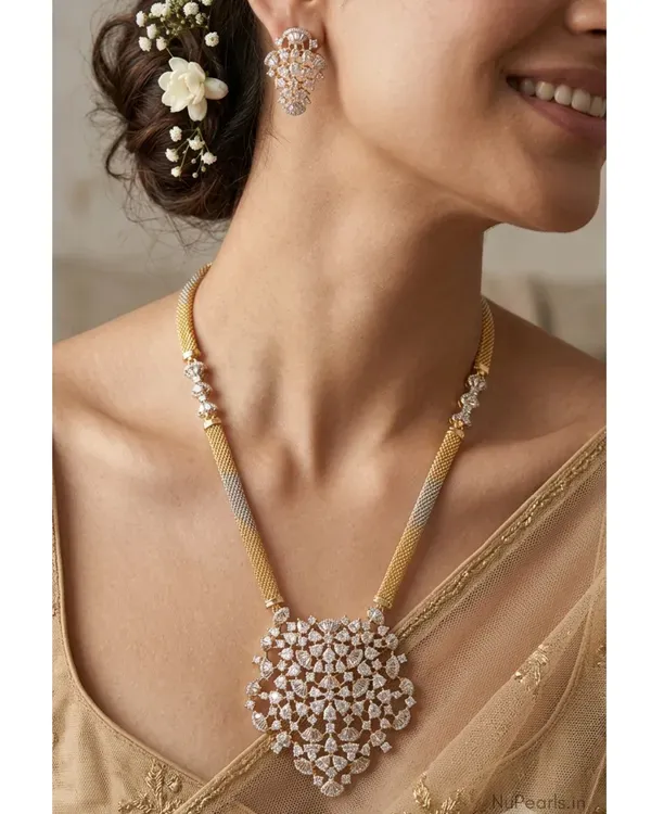 Gold_Silver_Long_Ad_Rubab_Pendant_Set_Dual_Polish_Screw_Back_Earrings