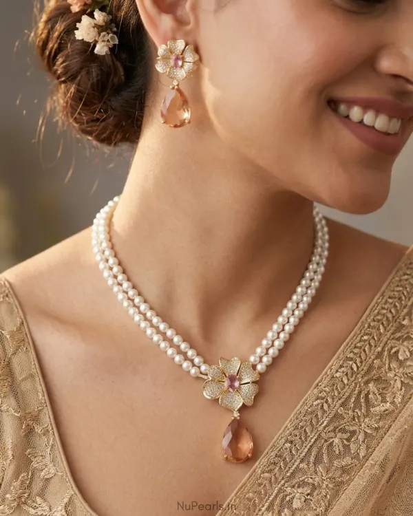 Peach_Pink_Adora_Ad_Pearl_Necklace_With_Ad_Back_Clasp_Matching_Earrings_More