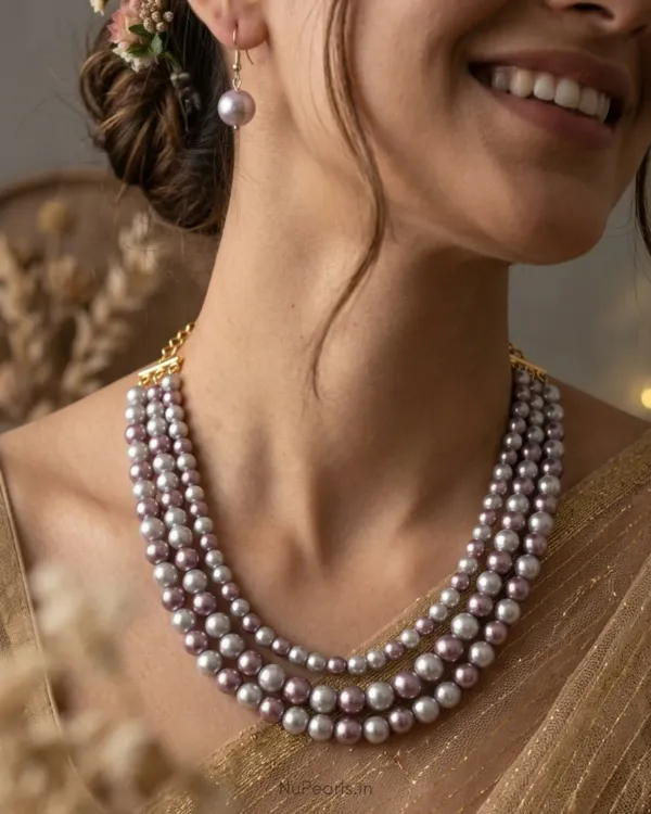 Handmade_Silver_Purple_Aesha_3_Layered_Pearl_Mala_Necklace_With_Earrings