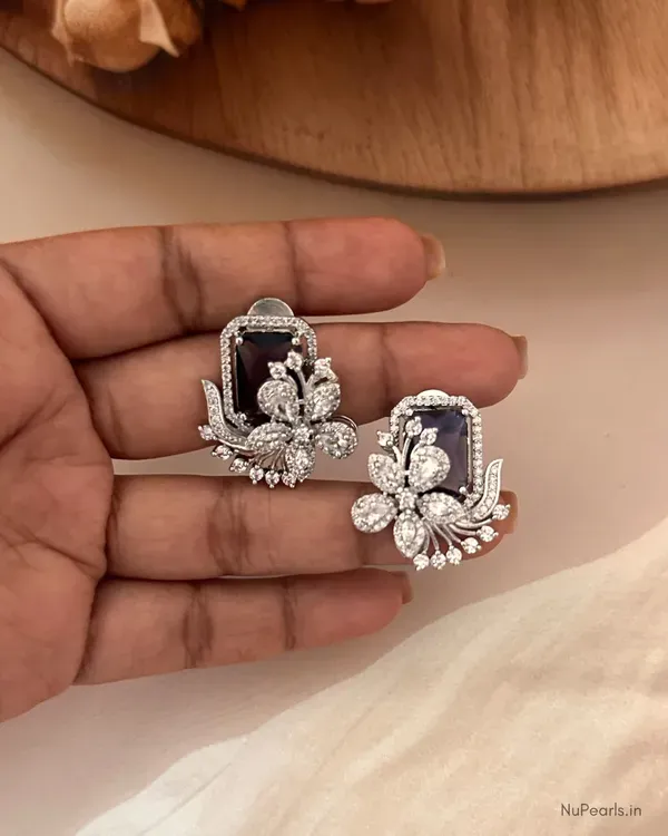 Purple_Floral_Studs_Rhodium_Plated_Cz_Studded_Party_Earrings